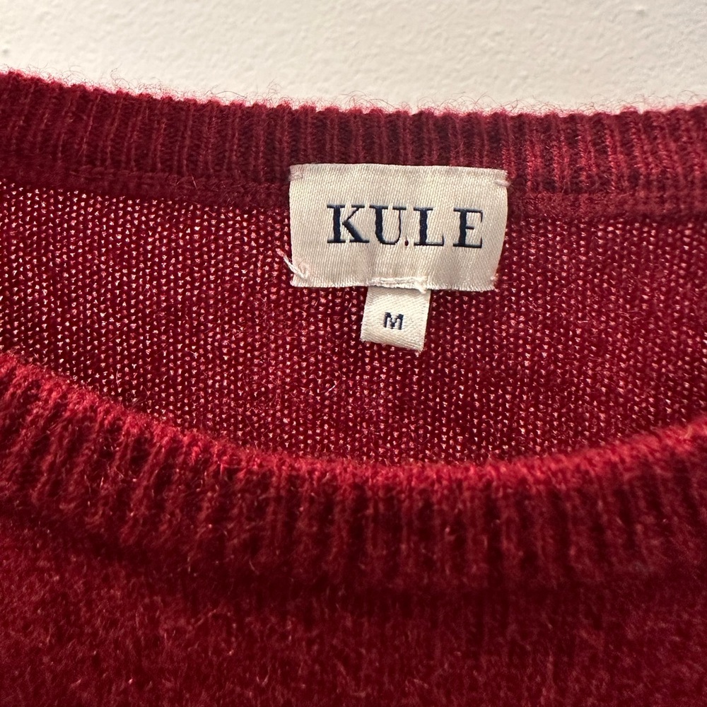 K.U.L.E. 100% Cashmere Oxblood/blue Crewneck Striped Sweater -Size Medium - Picture 3 of 4